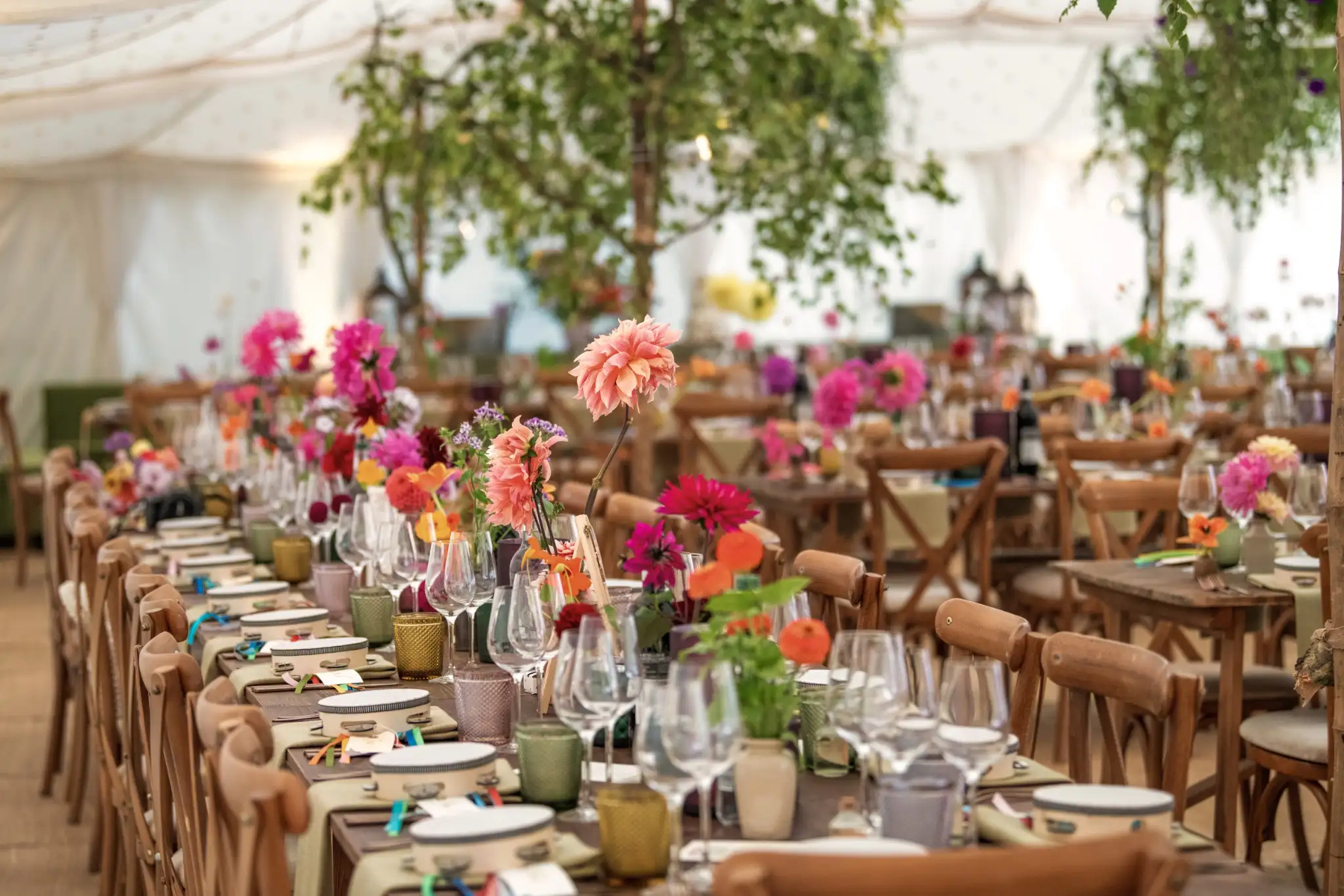 Table scape at a luxury wedding designed by luxury event planner Sauveur Studios.