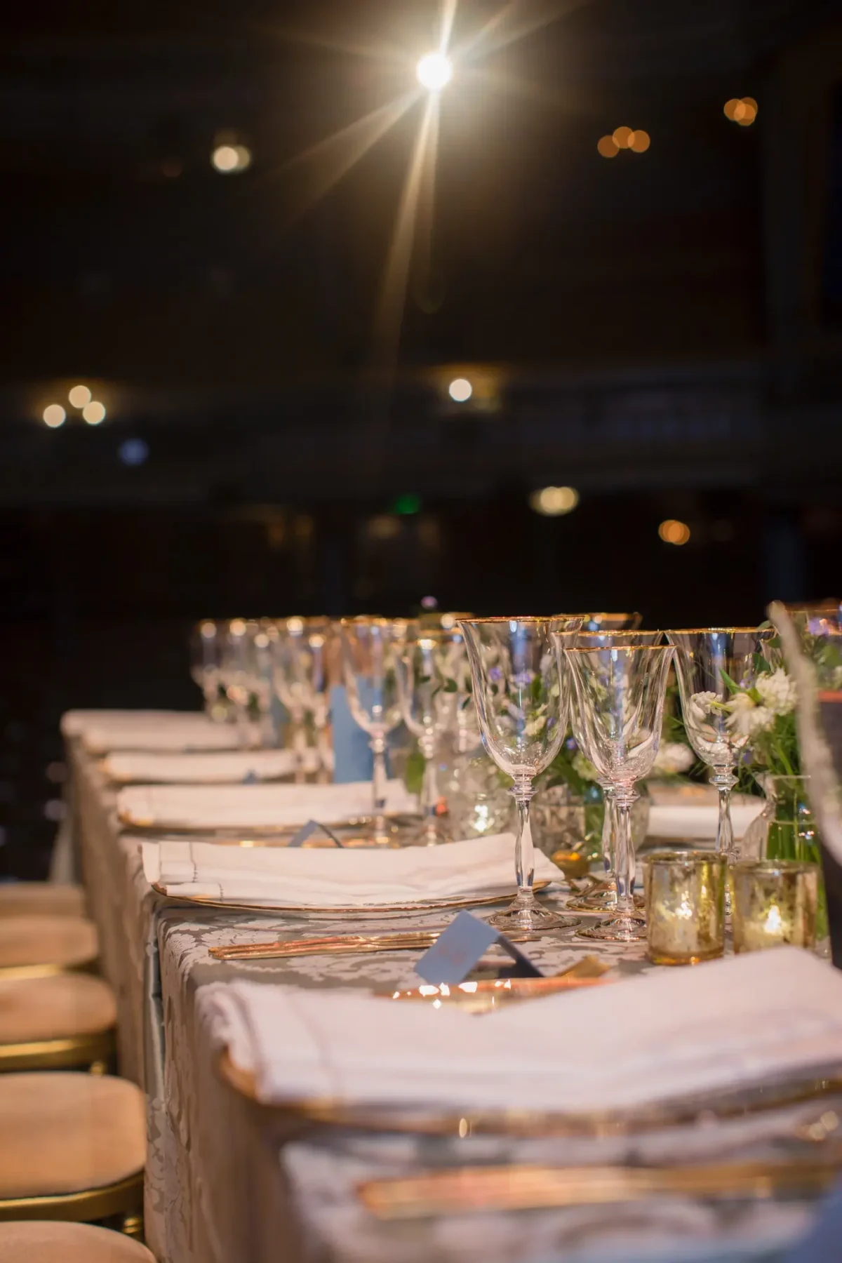 A tablescape at a unique theatre event designed by Sauveur Studios.